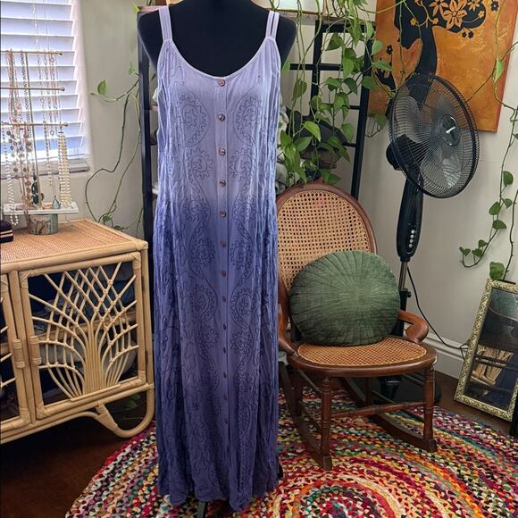 Raja Purple Ombré Floral Embroidered Button Up Back Tie Maxi Dress - Picture 1 of 5